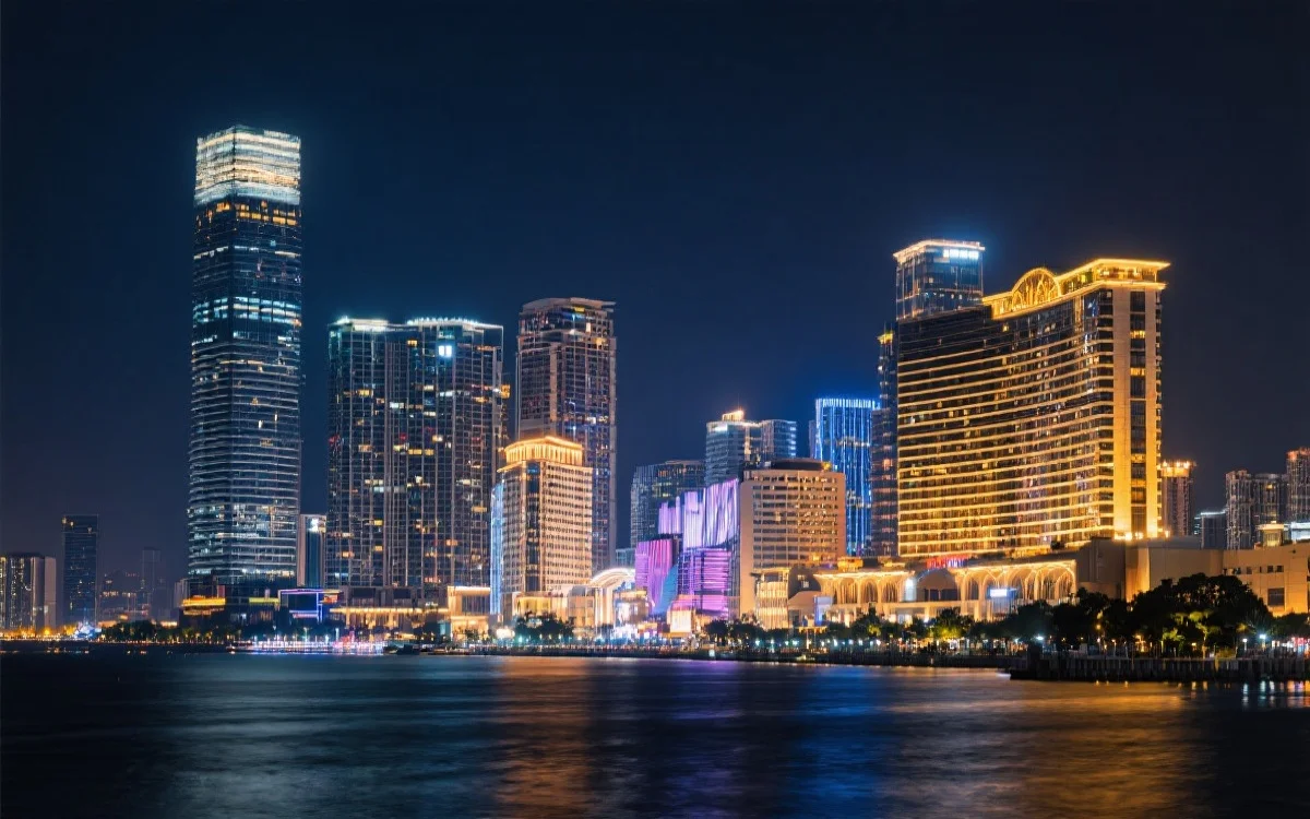 澳门现代化城市夜景和繁荣的旅游业